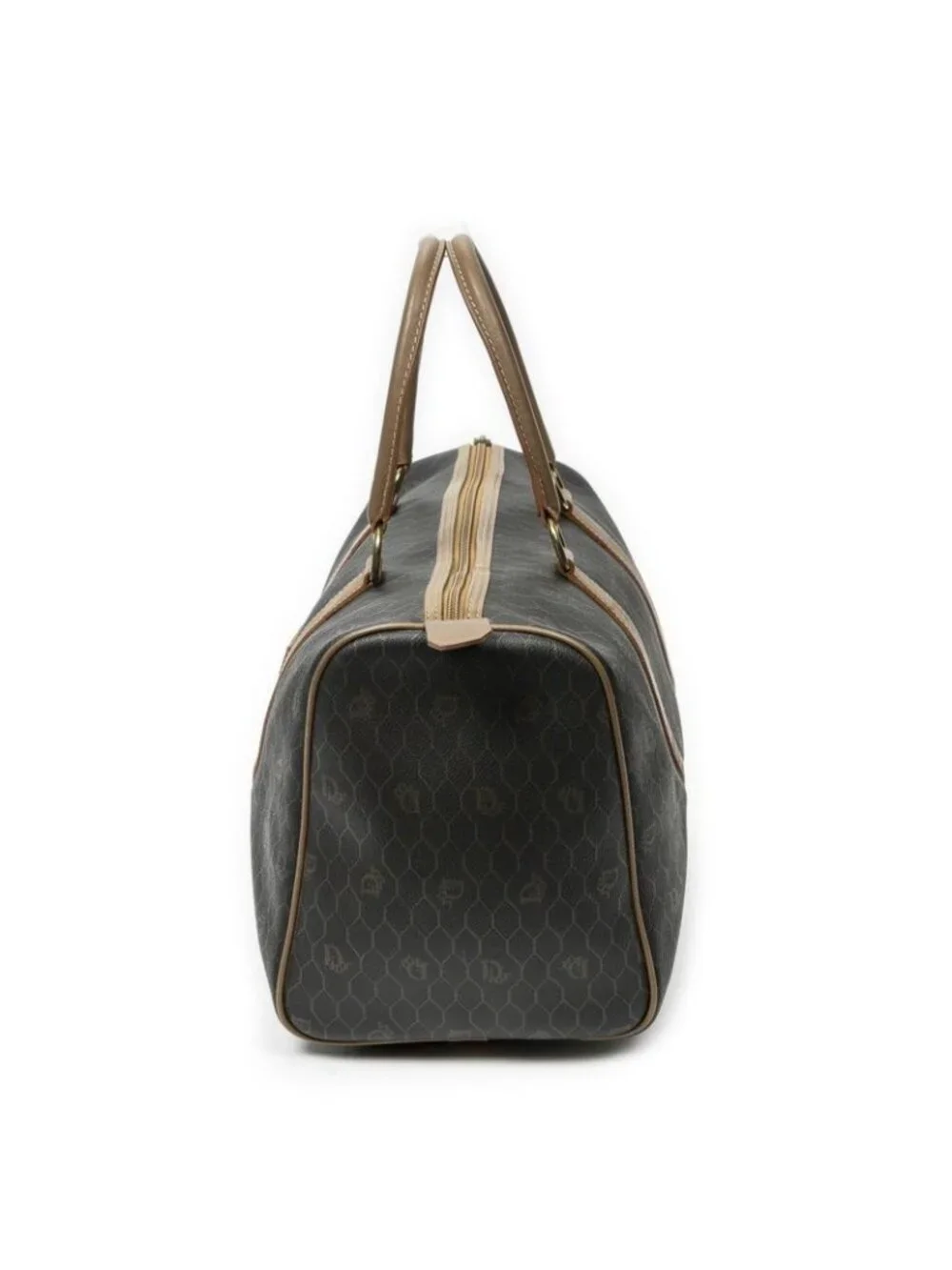 Dior Vintage Small Travel Boston Dark Gray Brown Honeycomb Canvas Shoulder Bag - Picture 3 of 10